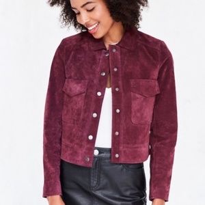 KIMCHI BLUE UO BURGUNDY SUEDE CROPPED JACKET